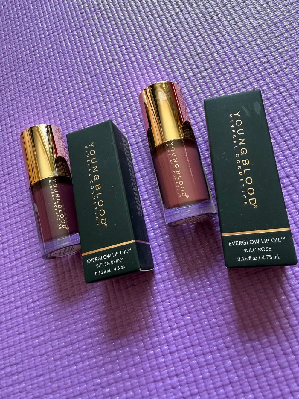 New Youngblood EverGlow Lip Oil Set Bitten Berry Wild Rose 2pc Makeup